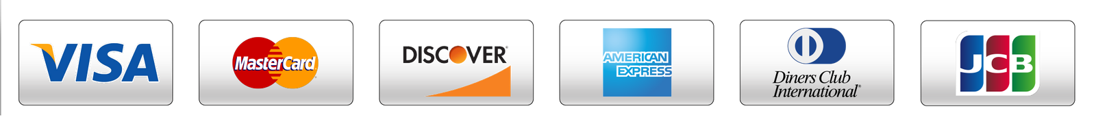 Visa, MasterCard, Discover Card, American Express, Diner's Club International, and JCB accepted. 